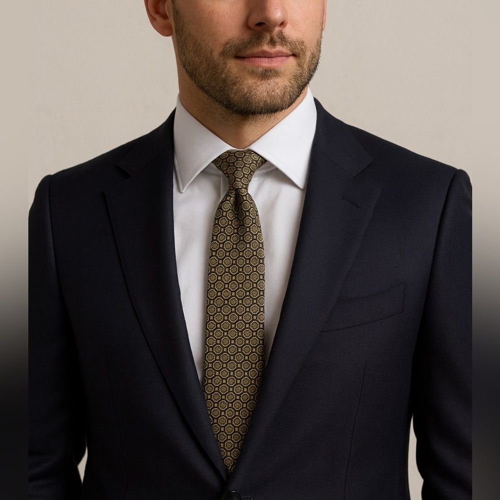 Vintage Bruno Piattelli Pure Silk Geometric Medallion Tie Gold Blue